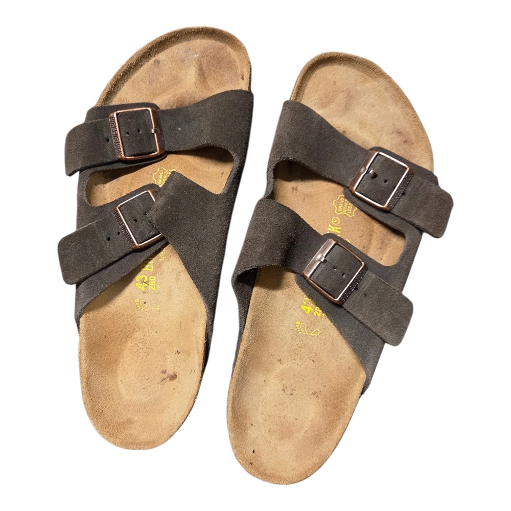 Birkenstock Double Strap Suede Slide Sandals - Dark Brown